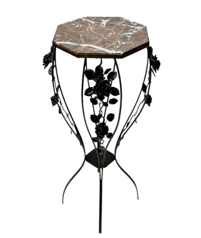 French Art Deco Wrough Iron XL Pedestal with Multi-Colored Marble Top, 1930s